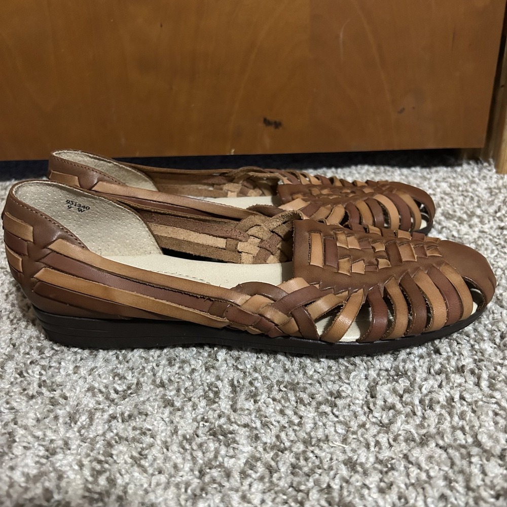 Softspots Women's Leather Bi-Color‎  Sandals Tan Size 9W